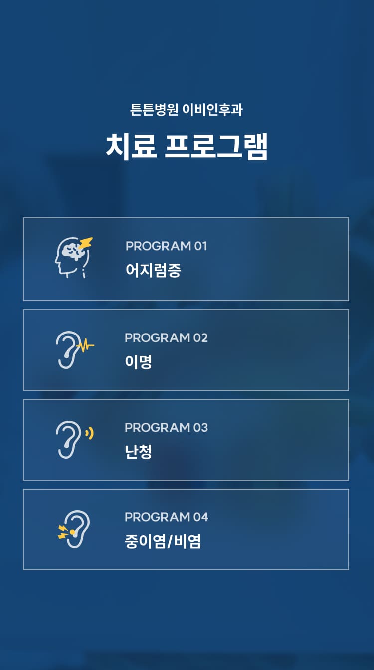 튼튼병원 이비인후과 치료 프로그램 - 어지럼증, 이명, 난청, 중이염/비염