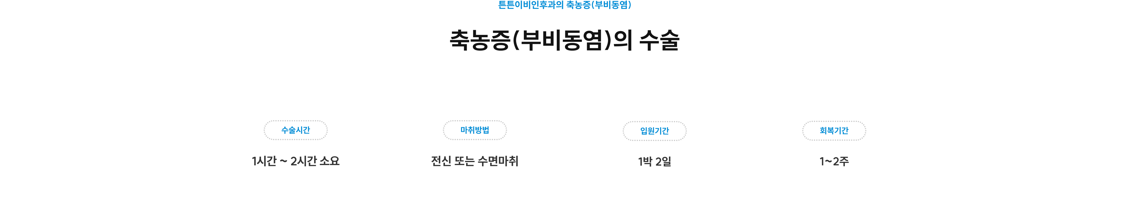 축농증(부비동염)의 수술 정보 - 수술시간 1~2시간, 마취방법 전신 또는 수면마취, 입원기간 1박 2일, 회복기간 1~2주
