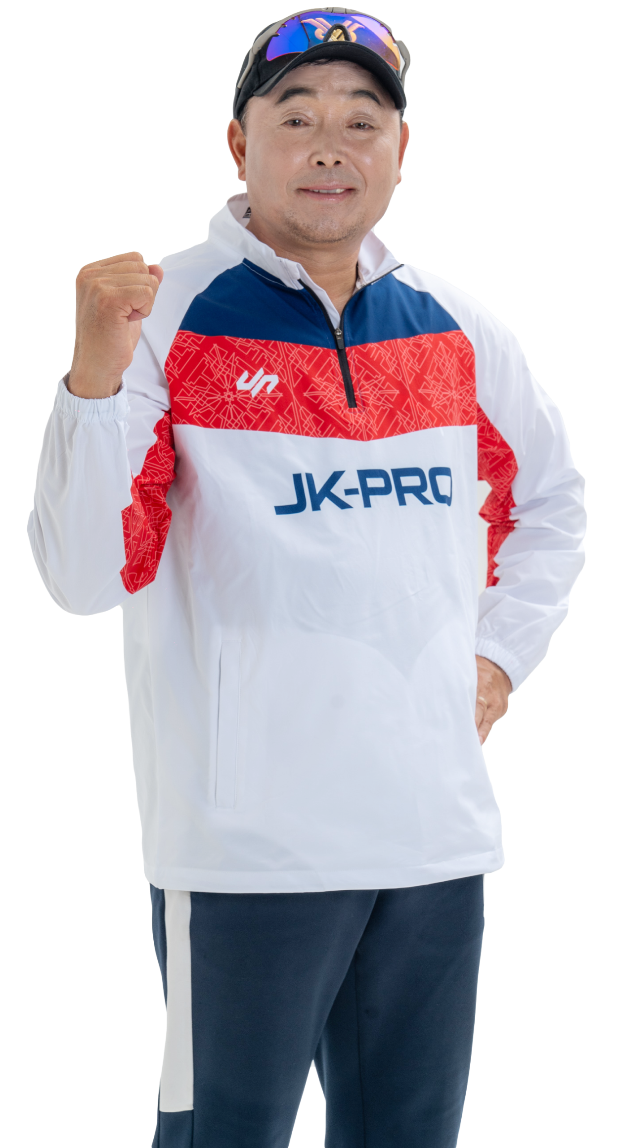 JK-PRO 운동복을 입은 환자가 주먹을 쥐고 포즈를 취한 모습